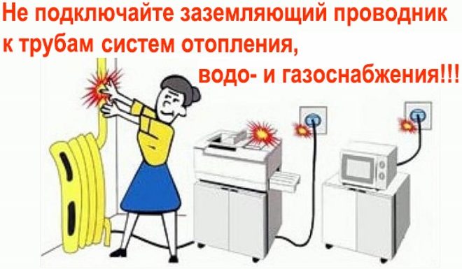 Заземление через трубы отопления делать запрещено