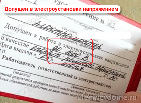 3-я группа допуска до 1000 Вольт