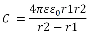 Формула электрической емкости сферического конденсатора