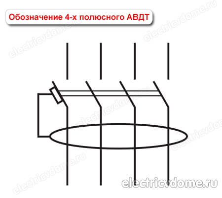 как начертить четырехполюсный дифавтомат
