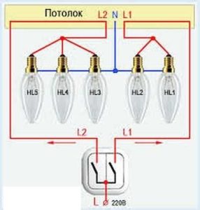 Схема пятирожковый люстры