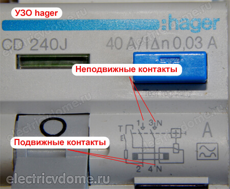 обозначение контактов на УЗО hager