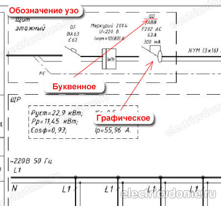 обозначение узо на однолинейной схеме