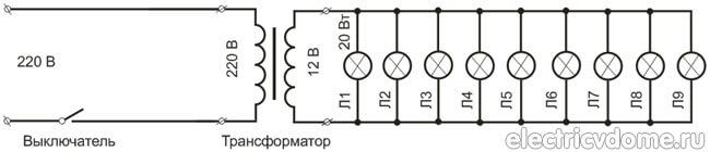 подключение трансформатора галогенных ламп
