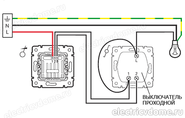подключение диммера и проходного выключателя