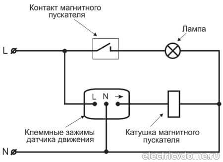 подключения датчика движения через магнитный пускатель