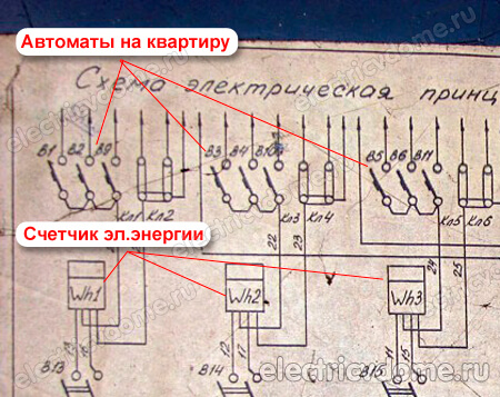 схема этажного щита на четыре квартиры