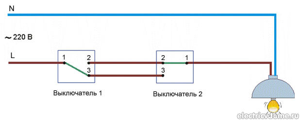 Схема подключения проходного выключателя
