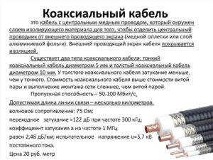 Характеристики коаксиального кабеля