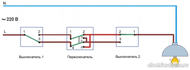 Управление лампой из трех мест